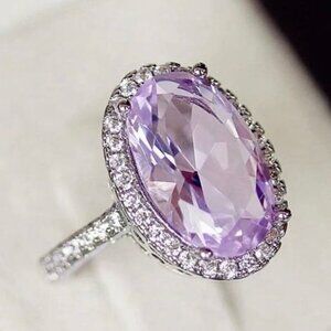 💞 925 Silver Plated Shining 4 Claws Oval Shaped CZ Ring, MARR9375